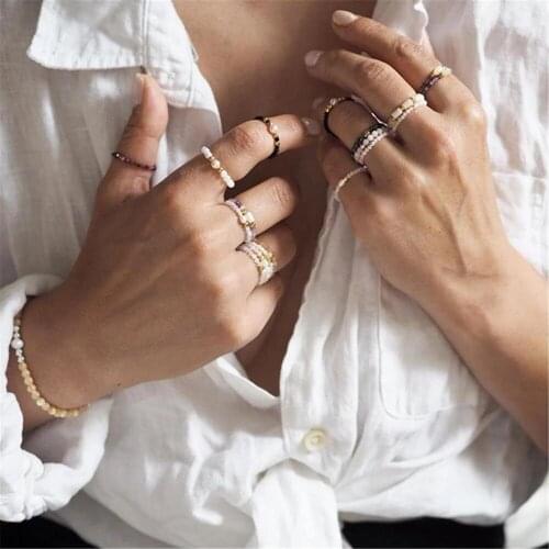 Handmake Bobo Natural Stone Jewelry Rings for Women Elasticity Adjustable Casual jewelry Ring Set Wholesale