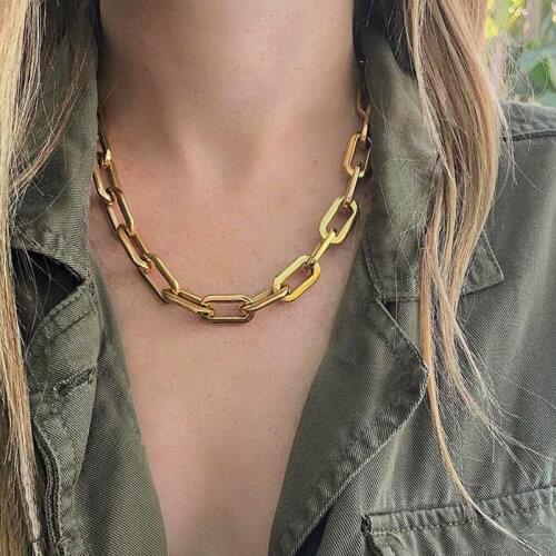 JUST FEEL 2020 Vintage Chain Choker Necklace Women Punk Statement Necklace Gold Short Collar Clavicle Chain Fashion Jewelry Gift