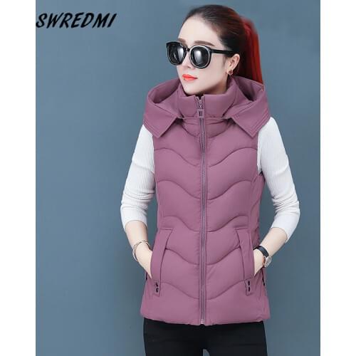 SWREDMI Winter Womens Vest Hooded Jacket Coat Sleeveless Autumn Winter Vest For Famle Mujer Zipper Green Vest Snow Wear M-3XL
