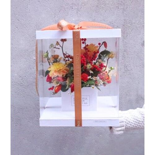 1pcs Square panoramic bridal bouquet box cake portable box gift box empty box flower arrangement transparent
