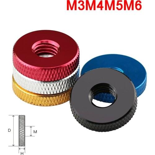 1Pcs M3 M4 M5 M6 Aluminium Alloy Flat Knurled Thumb Nuts Hand Grip Knobs Thin Nut Through Hole
