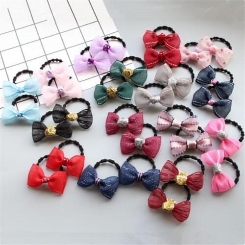10set/lot Kids Sequins Bowknot Elastic Hair Bands Flash Net Yarn Bows Headwrap Girls Princess Fairy Clip Ponytail Hair Rope