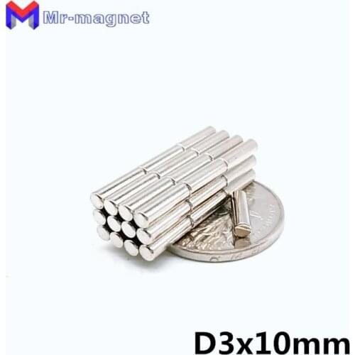 100pcs D3x10mm Rare Earth Neodymium Magnet 3x10, 3mm x 10mm magnet D3mmx10mm, D3*10mm magnet 3x10mm
