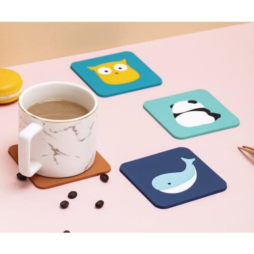 3PCS Cute Coaster Cup Mat Cartoon Silicone Table Pad Animal Drink Milk Coffee Mug Coasters Heat Insulation Posavasos 85*85MM
