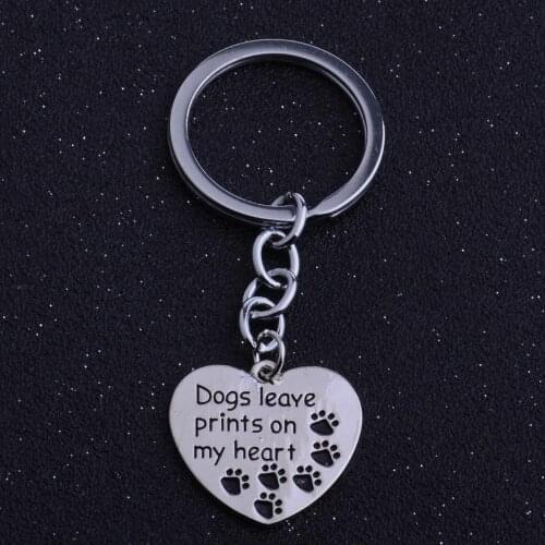 36PC Dogs Leave Prints On My Heart Pet Dog Paw Prints Heart Pendant Charm Keyrings Keychains Women Men Love Pet Animals Jewelry