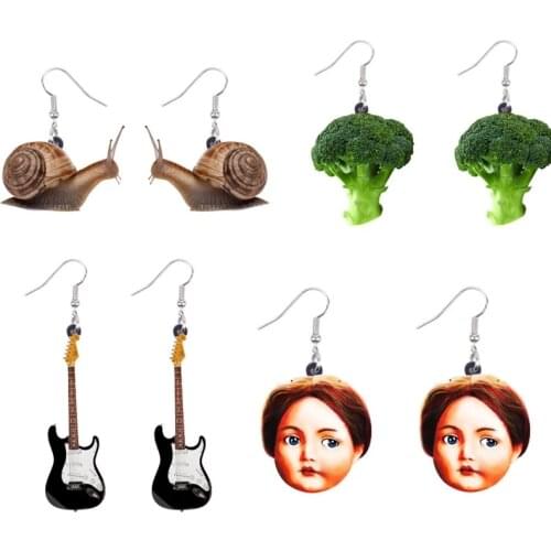 Acrylic Earrings for Women Girls Simulation Snail Broccoli Vegetable Retro Dolls Dangle Earrings Funny Lovely Fashion Jewelry