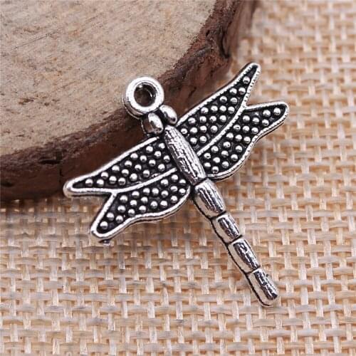 Free shipping 36pcs 25x24mm antique silver dragonfly charms diy retro jewelry fit Earring keychain hair card pendant accessories