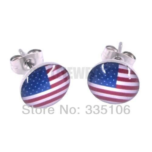 Free Shipping! Enamel American Flag Earrings Body Piercing Stainless Steel Jewelry Fashion Motor Earring Studs SJE370047