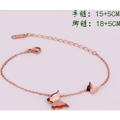 Fashion Stainless Steel Love Double Butterfly Charm Foot Chain Anklets Rose Gold Color Insect Anklet Bracelet Woman Gift