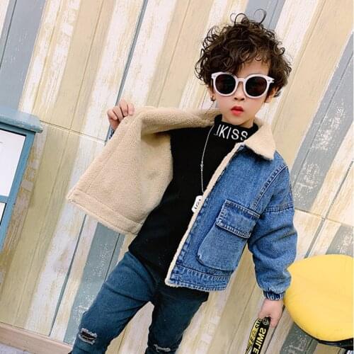2020 Jacket For Girls Boys Autumn Winter Plus Cashmere Thicken Jeans Coat Children Clothes Warm Fashion Baby Denim Jackets 2-9Y