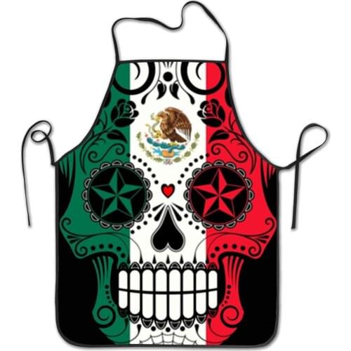 Mexican Flag Sugar Skull Bib Apron Waterproof Event Party BBQ Cooking Kitchen Aprons for Women Men Adults Chef