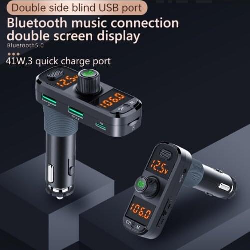 FM Transmitter Bluetooth 5.0 Carkit Handsfree AUX Audio Receiver Car MP3 Player QC3.0 Quick Charge Double Screen Display