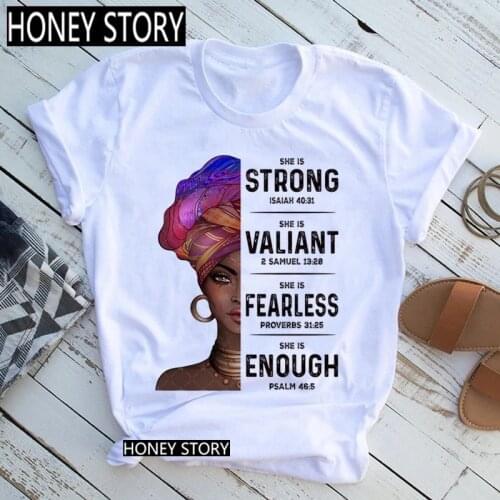 FIXSYS Black Queen She Is Strong Print T-shirt She is Valiant She is Enough She is Valiant Funny 90S Print Tops Tee,Drop Ship