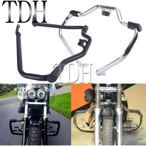 Chrome/Black Motorcycle Mustache Engine Guard Highway Crash Bar For Harley Softail Street Fat Bob Breakout FXB FLS FXLR 18-20