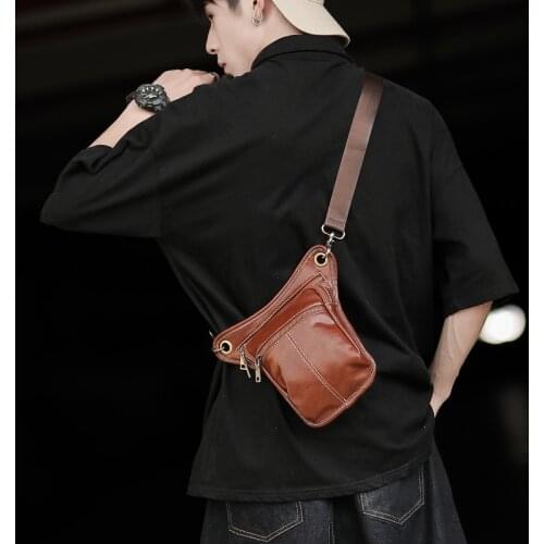 Personality Retro Leather Drop Legs Bag for Men Small Waist Belt Bag Fanny Pack Motorcycle Sling Shoulder Crossbody Bag Trendy