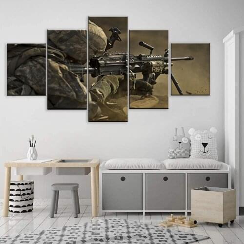 Canvas Painting The army shot war 5 Pieces Wall Art Painting Modular Wallpapers Poster Print for living room Home Decor