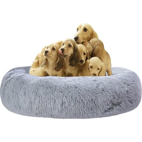 Round Large Dog Bed With Zipper Cover Washable Pet Sofa Bed Long Plush Dog Kennel Large Dog Cushion Dogs Warm Sleeping Cat Mats