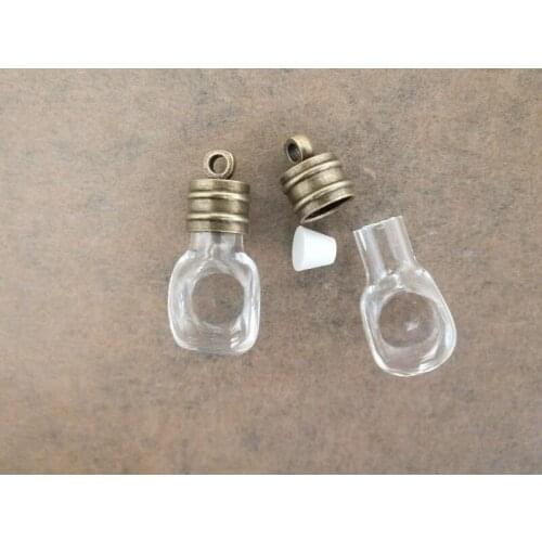 Small glass art pendant,Irregular shape all empty Handmade Glass Pendant,Antique cap,25x10mm