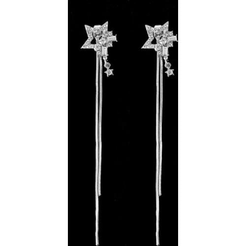 Fancy Cute Bling Bling Crystal Star Stud Earring Rhinestone Long Tassel Chain Earing Women Fashion Jewelry Party Girlfriend Gift
