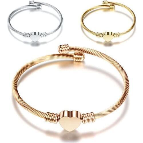Fashion Girls Gold Color Stainless Steel Heart Bracelet Bangle With Letter Fashion Initial Alphabet Charms Bracelets For Women