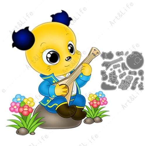 Mr Rat Guitar Boy Hot New Metal Cutting Dies Cute Baby Stencils for Scrapbooking Album Birthday Card Embossing Cut Die Flowers