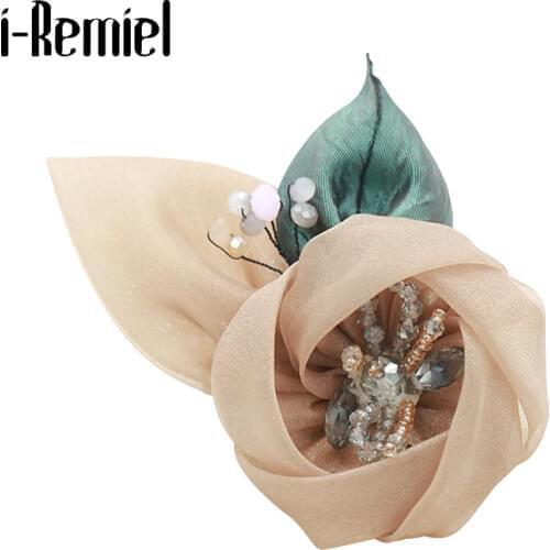 New Korean High-grade Yarn Fabric Flower Brooches Sweet Rhinestone Brooch Lapel Pin Badge for Woman Jewelry Luxury Accessories