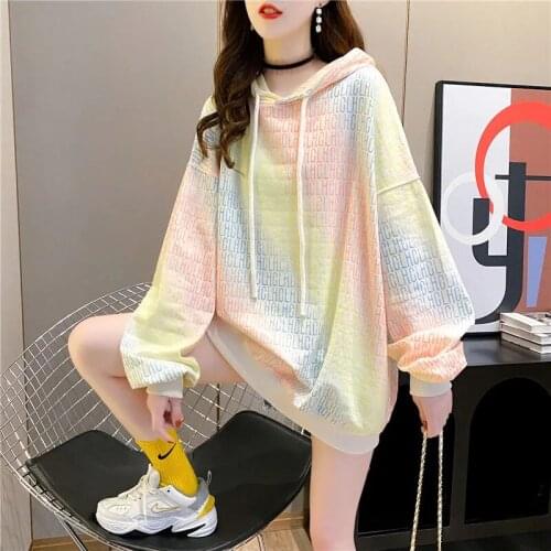 2021 new Harajuku plus size womens hoodie casual flame gradient color sweater Korean autumn long-sleeved hooded womens pullove
