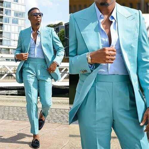 New Blue Men Suits Blazer Wedding Suits Slim Fit 2 Pieces Groom Tuxedos Best Mens Prom Suits (Jacket+Pants) Custom Made