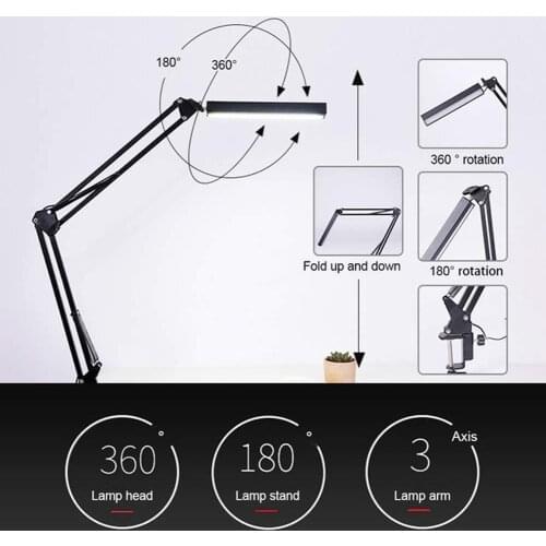 NEW LED Desk Lamp Adjustable Metal Swing Arm Desk Lamp with Clamp 3 Color Modes Stepless Dimming Architect Desk Light Desk Lamps