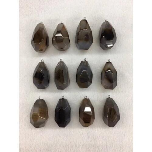 Wholesale 2pcs/pack Faceted Brown Agat e Bead Pendant,Natural Stone Pendant fit Jewelry