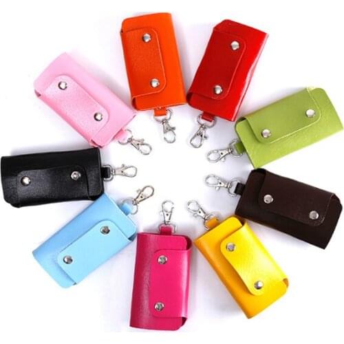 Bisi Goro Portable Pu Leather Key Wallet Mini Card Bag Key Chain Car Key Wallet Men Women Keys holder Key Case Organizer Pouch