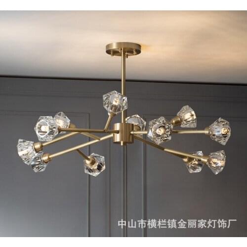 Post-modern creative personality Hong Kong style crystal lamp simple all-copper art lamps American living room luxury chandelier