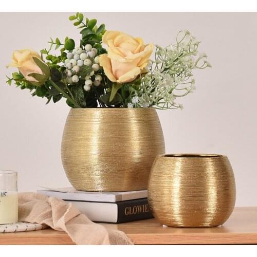 Gold-Plated Ceramic Flower Pot Round Flower Vase Succulent Pot Gold-Plated Ceramic Brushed Fleshy Round Flower Pot Vase Flower
