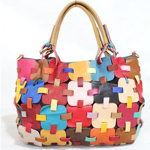 2019 Genuine Leather Women Handbag Fashion Shoulder Bags Female Pillow Ladies Bag bolsos sac a main Weaving Hit color Cowhide