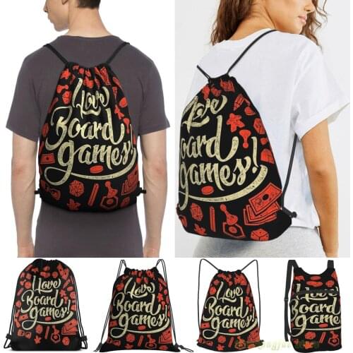 Unisex Drawstring Bags I Love Board Games Women Drawstring Backpacks Men Outdoor Travel Backpacks Training Fitness Bag