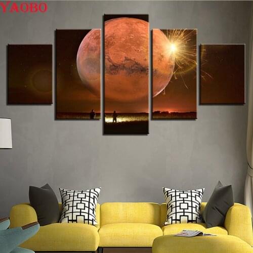 Triptych painting Diamond Painting Cross-Stitch 5 Pieces Planet Collision Landscape bead embroidery Kit DIY Diamond mosaic sale