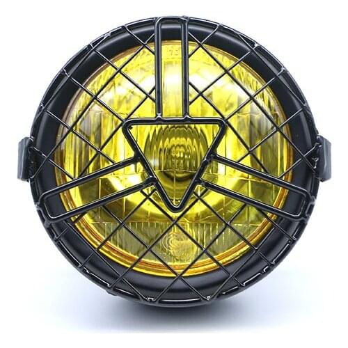 Universal Retro Motorcycle Headlight 12V Headlamp Side Mount Head light+Grill Cover For Harley Kawasaki Honda Touring Chopper