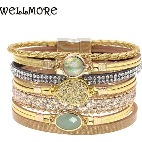 WELLMORE charm Leather Bracelets For Women mens bracelets Multiple Layers wrap Bracelets Couple gifts fashion Jewelry wholesale