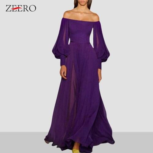 Women Long Sleeve Empire Summer Bohemian Beach Dress Loose Lantern Sleeve Chiffon Maxi Dresses Pure Color Vestidos Verano 2019