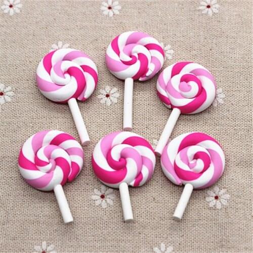 10pcs Kawaii Clay Pastel Swirl Lollipop Model Flatback Cabochon DIY Decorative Craft Scrapbooking Accessories Supply,28*40mm
