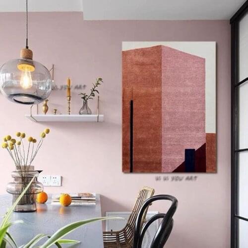 100% Handmade Abstract Oil Painting On Canvas Pink City Building Minimalist Modern Wall Art Decorative For Living Room
