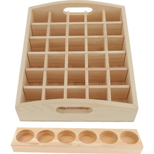 2x Wooden Box Display Case Holder Stand Shelf for Essential Oil Bottle Perfume Makeup Aromatherapy - 6 Holes & 30 Grids