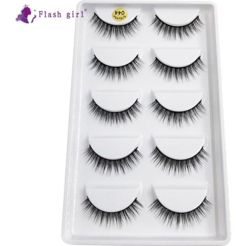 Flash Girl 5 Pairs Wholesale Factory Price Mink False Eyelashes Handmade Natural Long 3D Mink Lashes Makeup Maquiagem 044