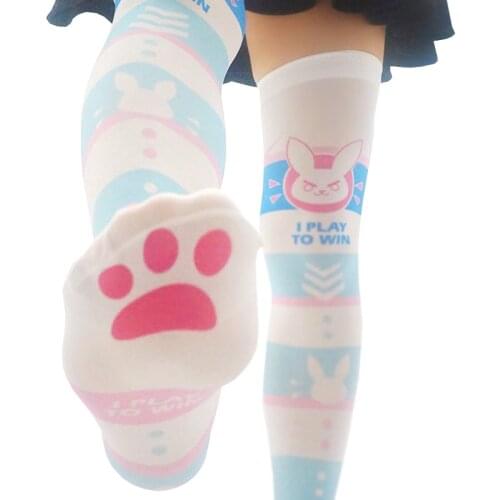 Anime Game Ow d.va Cosplay About Kneecaps Women Girls Dva Lolita Long Socks Lolita Girl Pink Rabbit Stockings Halloween Party