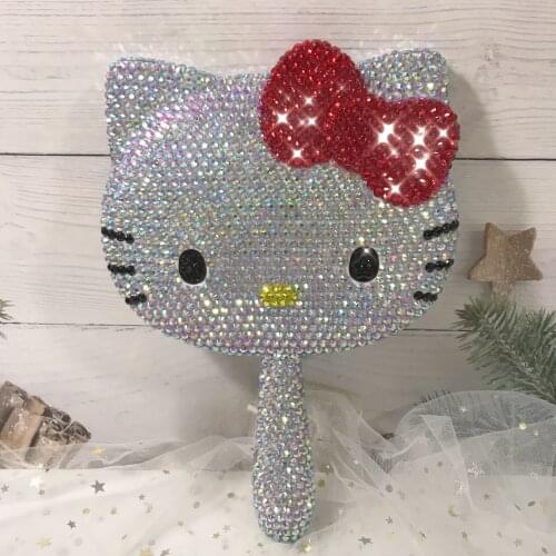 Sparkling Hand Mirrors with Handle Diamond Portable Kitty Makeup Mirror Shiny Decorative Mirror Helloo Kitty Kawaii Makeup Decor