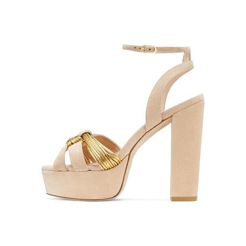 Black Nude Sheep Leather Knotted Ankle Buckle Platform Sandals Open Toe Sling Thick Super High Heels Party Dress Shoes Women