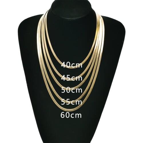 2pcs Stainless Steel Chain Snake Flat Chains Around The Neck Necklace For Women Men Jewelry Golden Silver Color 3/4 mm Bracelets