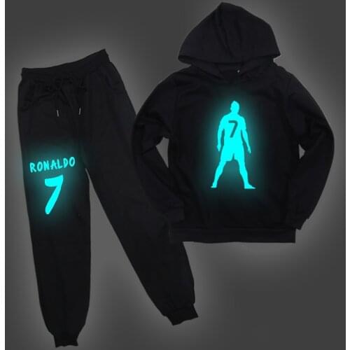 2pcs/Set Kids Clothes Children Ronaldo7 Hooded Sweatshirt Pants Boys GIRLS Casual Luminous CR 7 Pullover Hoodies Trousers