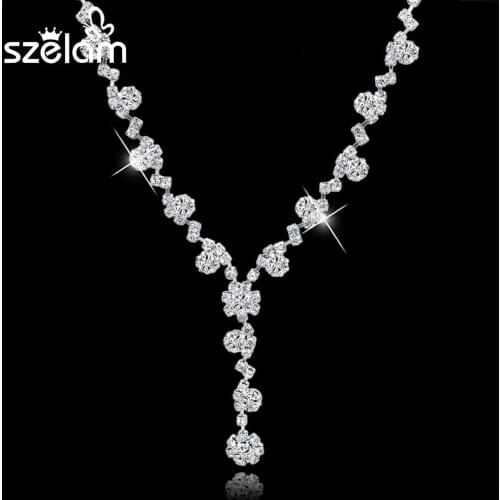 Long Elegant Collar Choker Necklaces For Women Austrian Crystal Flower Necklaces Pendants Silver Chain Accessories SNE150797
