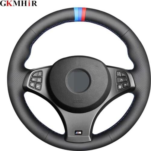 DIY 3 COLOR STRIPES Black Genuine Leather Car Steering Wheel Cover for BMW X3 (M Sport) E83 2005-2010